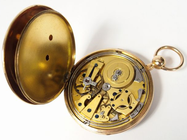 Montre de gousset en or jaune, cadran acier, chiffres romains. Diam. :