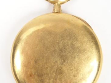 Montre de gousset en or jaune, cadran émail, chiffres arabes, trotteus