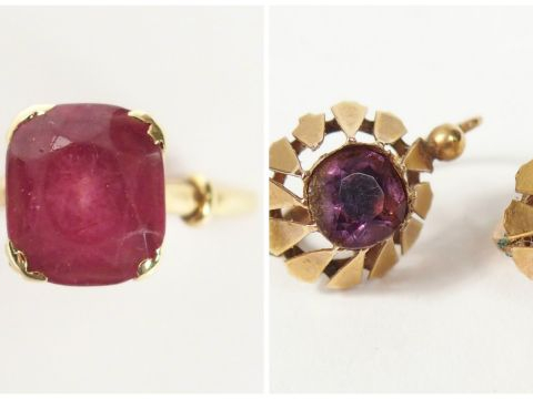 Bague monture or jaune et pierre rose taille rectangulaire. TDD 50 Poi