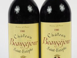 2 BOUTEILLES CHÂTEAU BEAUSEJOUR CB ST ESTEPHE - 1986 - 1 BG/1 LB