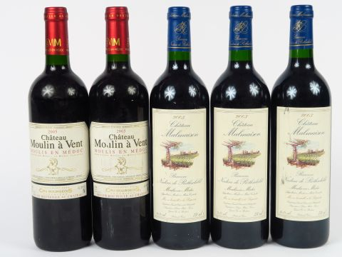 5 BOUTEILLE MOULIS : 2 CHÂTEAU MOULIN A VENT 2005 - 3 CHÂTEAU MALMAISO