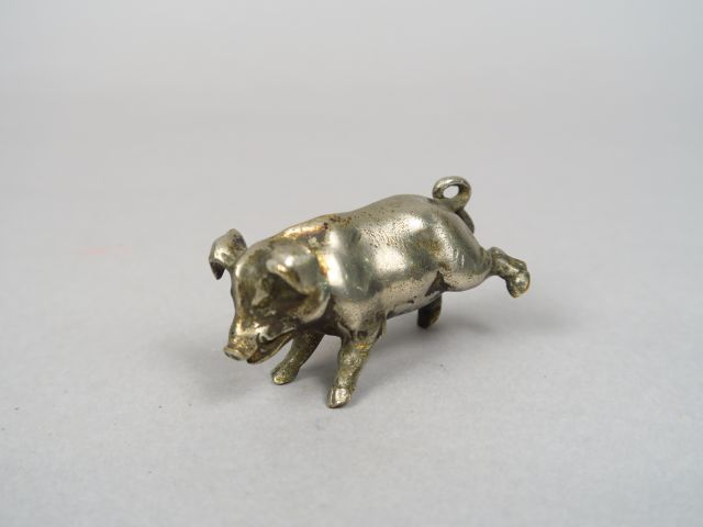 Sujet en bronze argenté 'Cochon' Dim. 3,5 x 6,5 cm