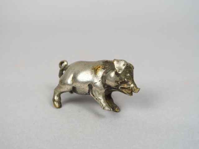 Sujet en bronze argenté 'Cochon' Dim. 3,5 x 6,5 cm