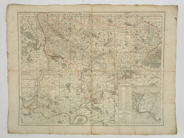 Lot de 5 cartes :  DE L'ISLE Guillaume.  - Carte du Diocèse de Beauvai