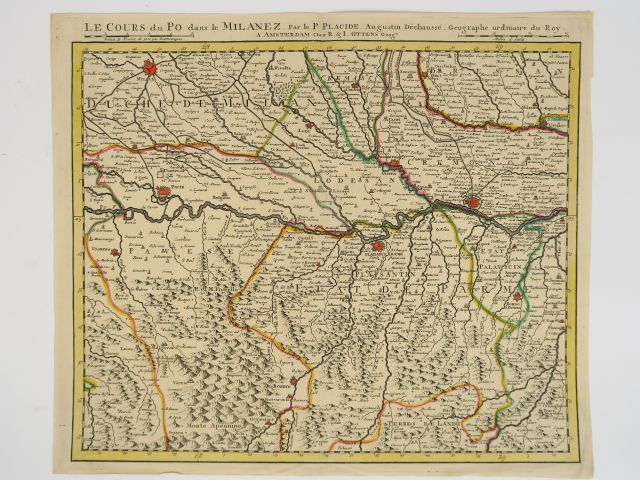 Lot de 3 cartes :  OTTENS - Carte Le cours du Po dans le milanais - Ca