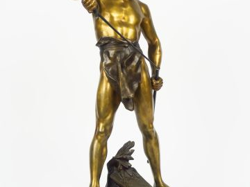E. PICAULT. "Post pugnam". Sculpture en bronze à double patine, reposa