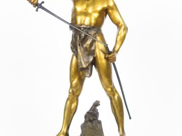 E. PICAULT. "Post pugnam". Sculpture en bronze à double patine, reposa