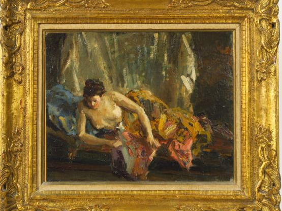 Ecole française XXème "Le lever" Huile sur toile Dim. 32,5 x 41 cm
