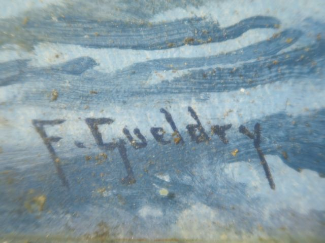 F.J. GUELDRY. 'Outrigger à deux'.  Huile sur toile, signée en bas à ga