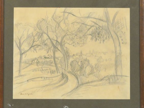 P. KREMEGNE. "Paysage de Corrèze" Dessin. Signé en bas à gauche.  Dim.
