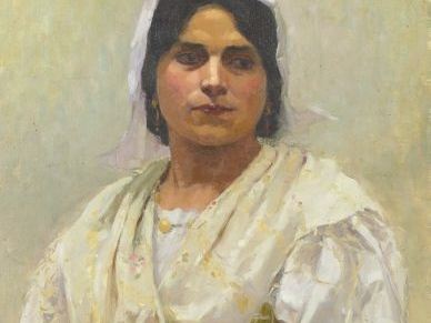 A. J. MAS "Jeune italienne au fichu". Huile sur toile, signée en bas à