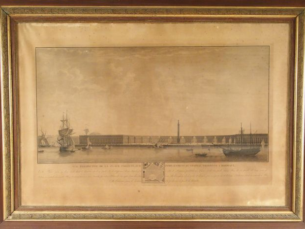 Gravure XIXème en noir "Vue de la ville de Bordeaux"