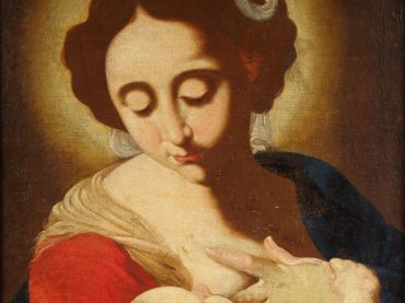 Ecole italienne XVIIIème "Vierge allaitante". Huile sur toile