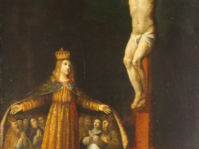 Ecole XVIIIème "Crucifixion et allégorie de la Sainte Eglise protectri