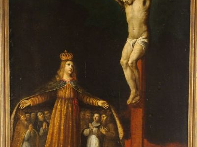 Ecole XVIIIème "Crucifixion et allégorie de la Sainte Eglise protectri