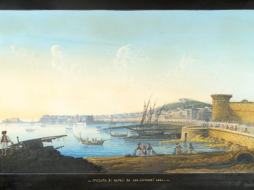 Paire de gouaches italiennes "Veduta di napoli da San Giovani"  " Vedu