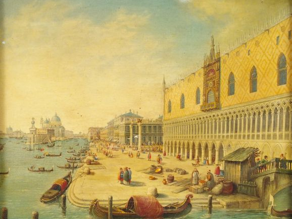 Ecole italienne XIXème "Venise, le Palais des doges et l'entrée du Gra