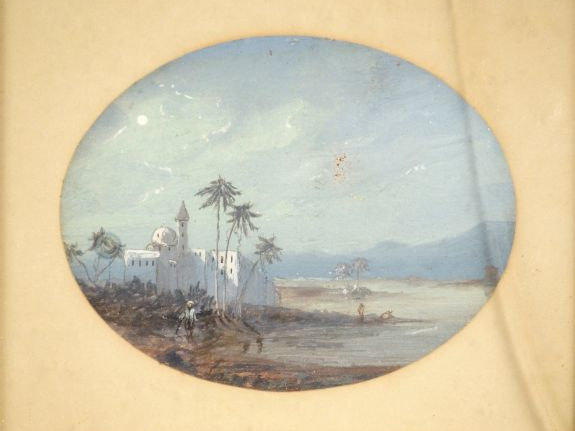 Pascal-Jules GEORGES "Paysage orientaliste". Gouache 12 x 9,5 cm