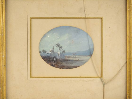 Pascal-Jules GEORGES "Paysage orientaliste". Gouache 12 x 9,5 cm