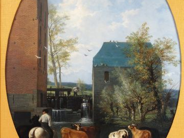 J. LÉONARD "Paysage au moulin avec animaux" et "Berger et son troupeau