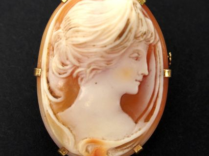 Broche/pendentif camée coquille figurant un profil de jeune femme. Mon