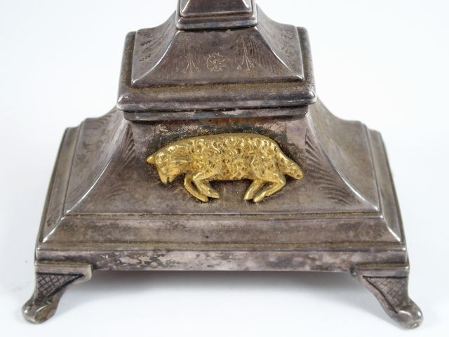 Ostensoir de style Baroque en bronze argenté et vitre ronde encadrée d