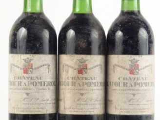 Vente aux enchères 3 BOUTEILLES CHÂTEAU LATOUR A POMEROL - 1982 - E POUSSIEREUSES/BG