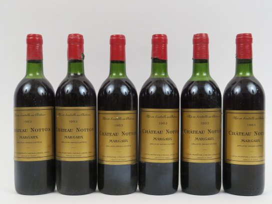 6 BOUTEILLES CHÂTEAU NOTTON MARGAUX - 1983 - 1 BG/4 LB/1 HEP