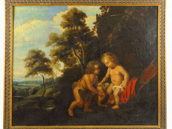 Ecole française fin XVIIème début XVIIIème "Le Christ et St Jean Bapti