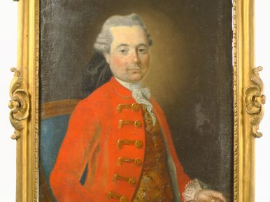 Ecole française XVIIIème "Portrait de jeune homme en habit rouge" Huil