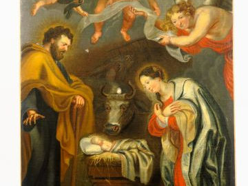 Ecole française XVIIIème "Nativité" Huile sur toile (petits accidents,