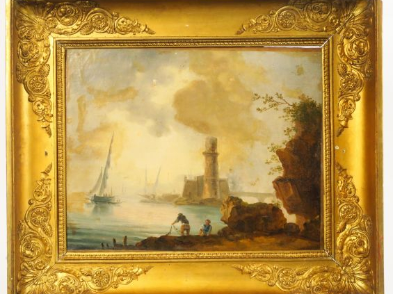 Ecole française XIXème "Marine" Paire d'huiles sur toile dans leur cad