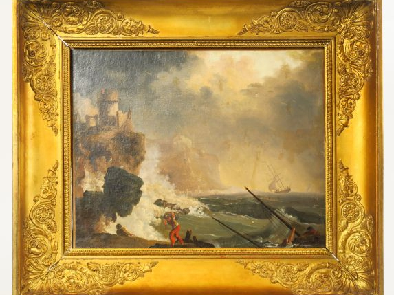 Ecole française XIXème "Marine" Paire d'huiles sur toile dans leur cad