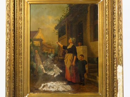 Jan David COL "La réprimande" Huile sur panneau d'acajou signée en bas