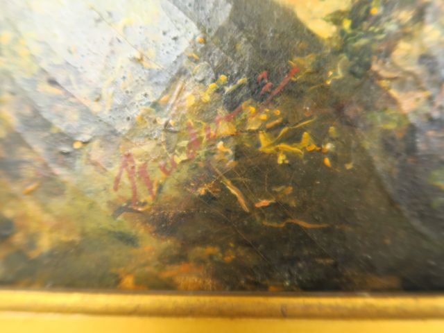 Ecole XIXème "Grand paysage animé" Huile sur toile signée en bas à gau