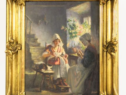 SILBERT "La couture" Huile sur toile signée en bas à droite Dim. 41 x 