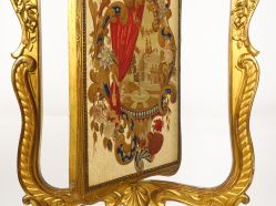 Ecran de chaleur XIXème de style Louis XV en bois et stuc doré à décor