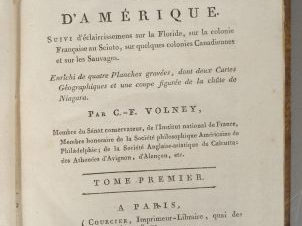 Vente aux enchères VOLNEY (C.-F.). Tableau du climat et du sol des Etats-Unis d'Amérique,