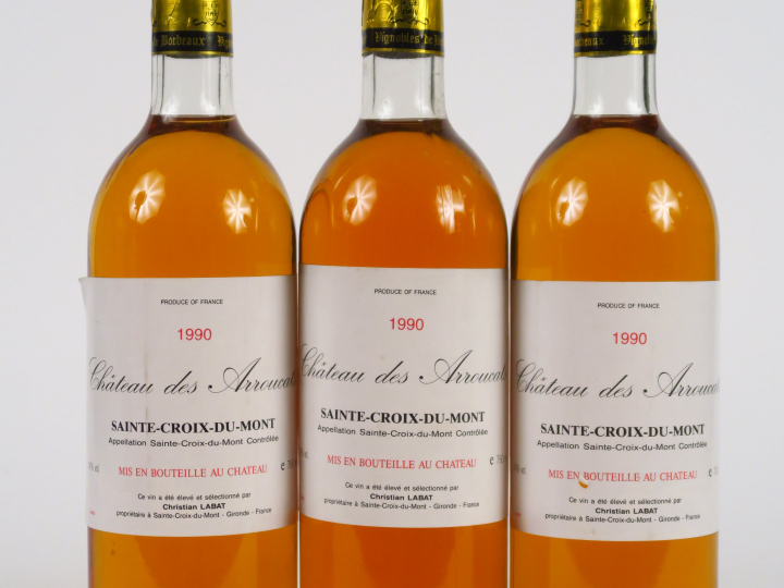 3 BOUTEILLES CHÂTEAU DES ARROUCATS STE CROIX DU MONT - 1990 - BG
