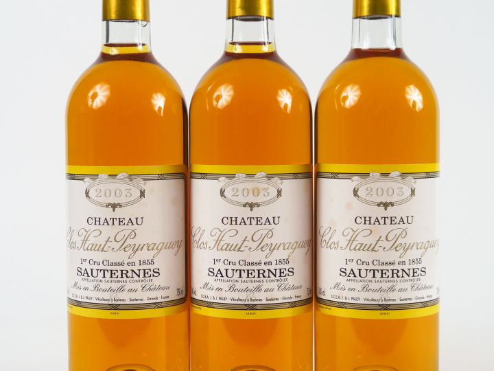 3 BOUTEILLES CLOS HAUT PEYRAGUEY 1er CC SAUTERNES - 2003 - BG+