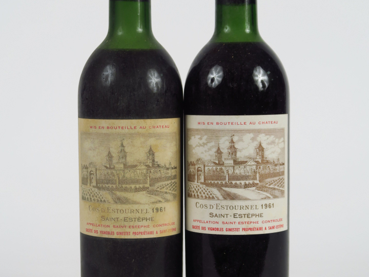 2 BOUTEILLES CHÂTEAU COS D'ESTOURNEL GCC ST ESTEPHE - 1961 - 1 HEP/1 M