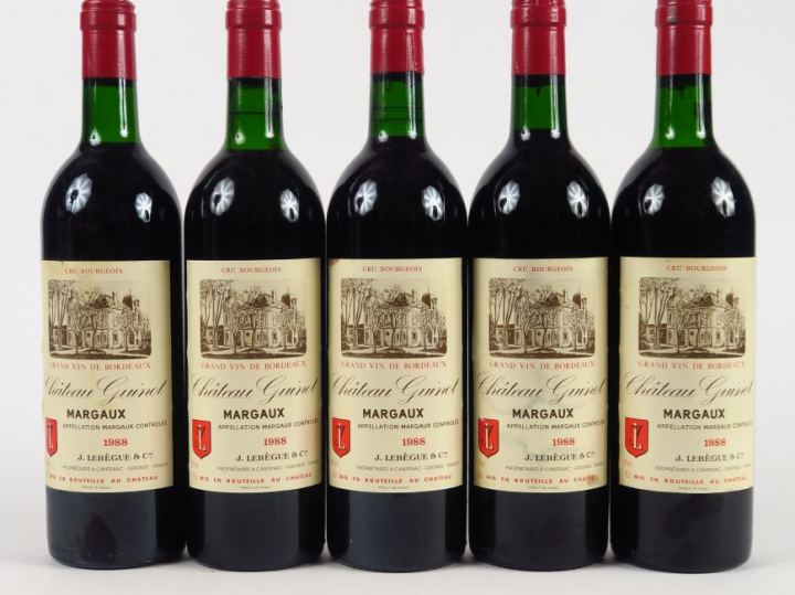5 BOUTEILLES CHÂTEAU GUINOT CB MARGAUX - 1988 - BG