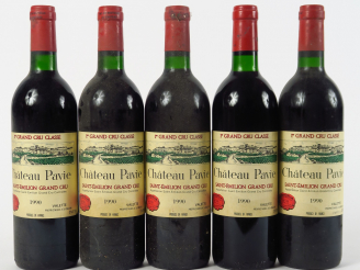 Vente aux enchères 6 BOUTEILLES CHÂTEAU PAVIE 1er GCC ST EMILION - 1990 - BG