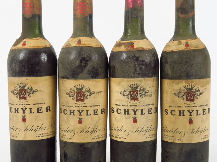 4 BOUTEILLES BORDEAUX SCHYLER ANNEES 40 - 1 LB/3 HEP/BS