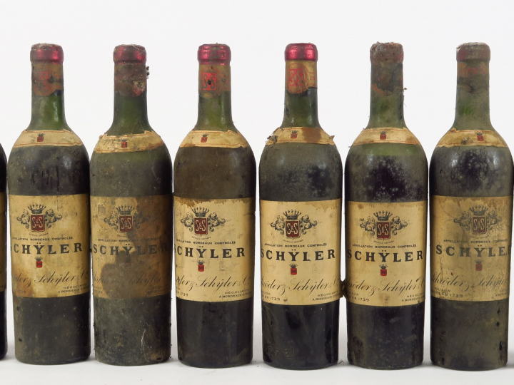 8 BOUTEILLES BORDEAUX SCHYLER ANNEES 40 -  MEP à BEP/BS