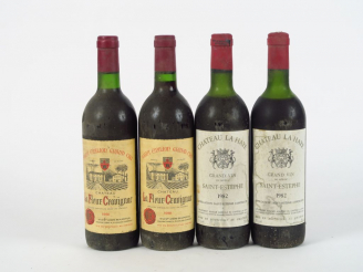 Vente aux enchères 4 BOUTEILLES : 2 LA FLEUR CRAVIGNAC GCC ST EMILION 1981 1 BG+ - 2 CHÂT
