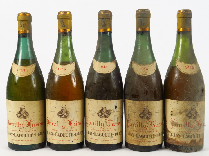 5 BOUTEILLES POUILLY FUISSE LEJAY LAGOUTE - 1945 - 6 à 8 CM/BS