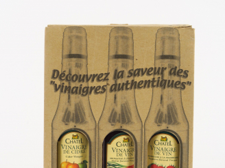 Vente aux enchères 3 FLACONS (25 cl) CHATEL : 1 VINAIGRE DE CIDRE - 2 VINAIGRES DE VIN