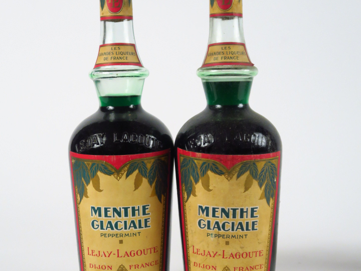 2 VIEILLES BOUTEILLES MENTHE GLACIALE PEPPERMINT LEJAY LAGOUTE