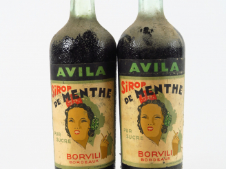 Vente aux enchères 2 VIEILLES BOUTEILLES (1 l) SIROP DE MENTHE AVILA